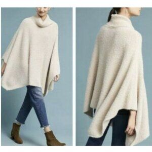 Cocogio Italy Cream Knit Cowl Neck Poncho One Size Cozy Boho Minimalist Chic